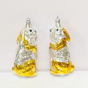 West German Blown Glass Bunny Rabbit Vtg 50s Christmas Easter 4" Ornament Set